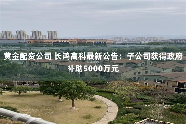 黄金配资公司 长鸿高科最新公告：子公司获得政府补助5000万